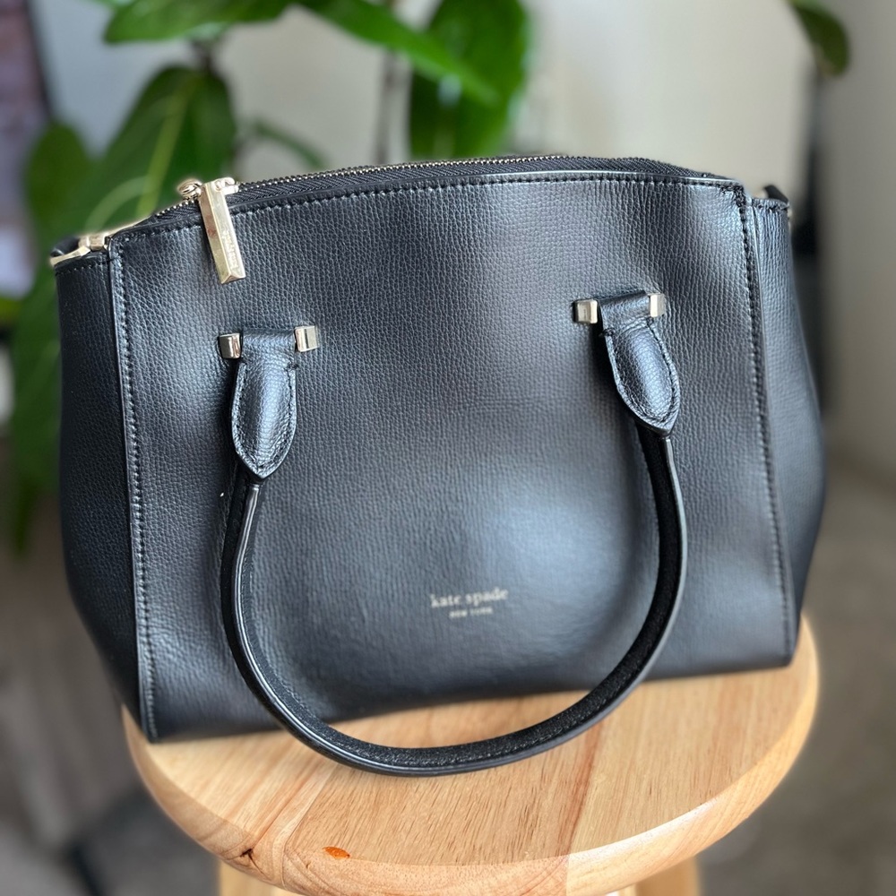 Black Kate Spade mid sized crossbody and shoulder tote bag purse